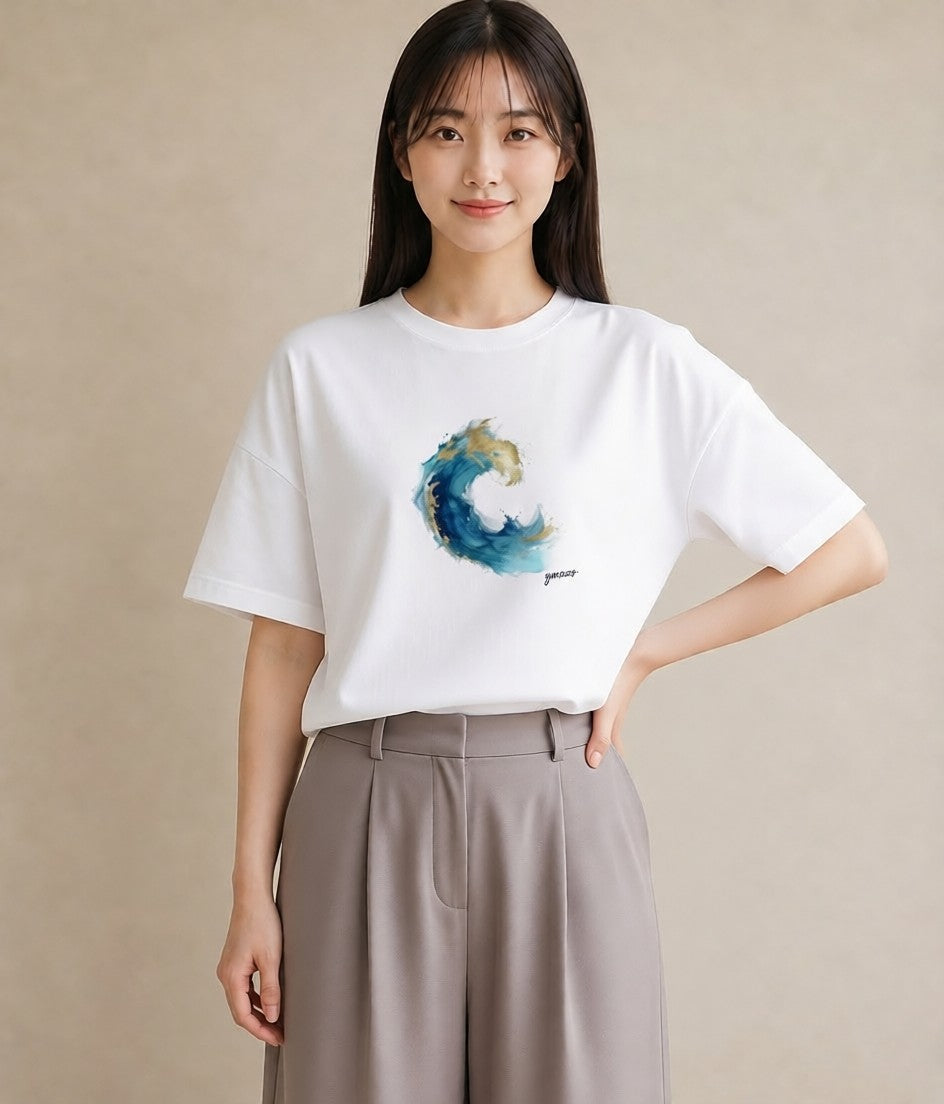 半袖Tシャツ レディース 海 星空 宇宙 イラスト お洒落 秋コーデ おしゃれギフト 白T