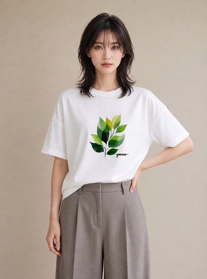 Tシャツ レディース つる 植物 ボタニカル イラスト モード クリスマス 旅行 白T