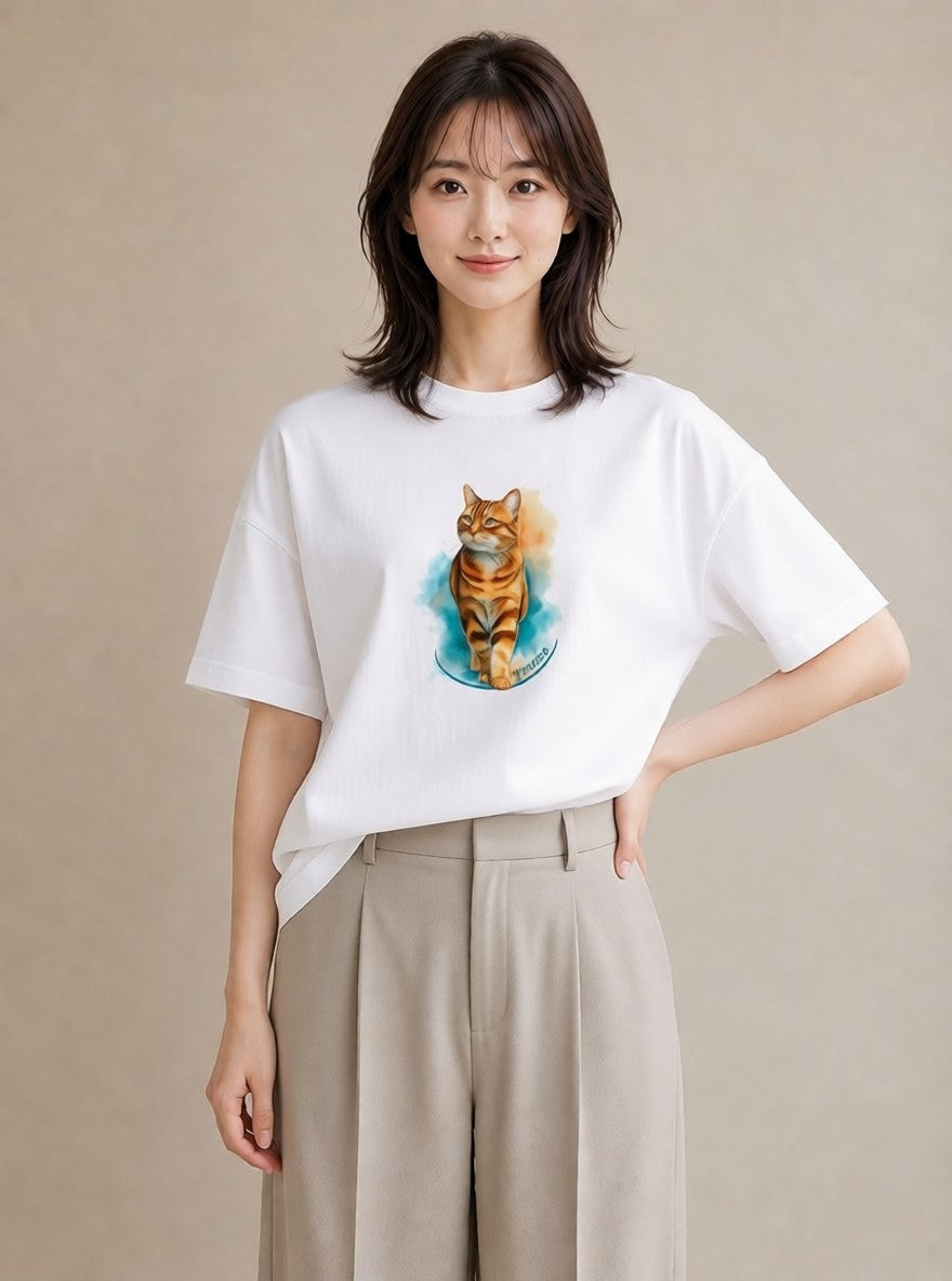 グラフィックTシャツ レディース エキゾチックショートヘア 猫 ねこ イラスト 北欧風 女子会 お揃い 白T