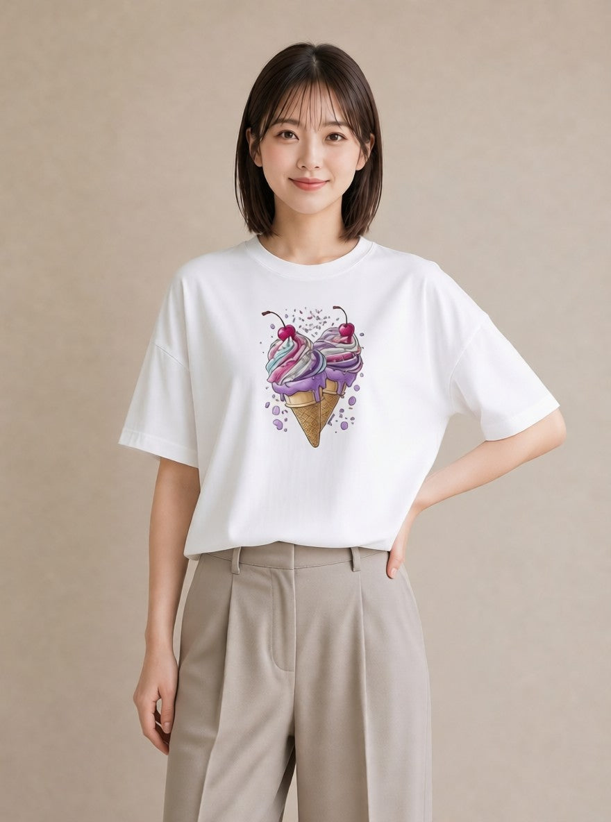 プリントTシャツ レディース キャンディ 食べ物 フード イラスト シック 休日 ペアコーデ 白T