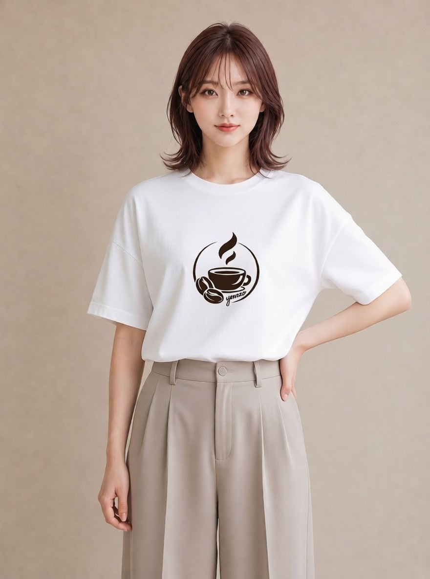 半袖Tシャツ レディース カフェ カフェロゴ ロゴ イラスト ミニマル デート 帰省 白T
