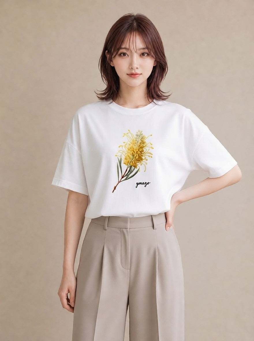 デザインTシャツ レディース ミモザ 花 花柄 イラスト デート 帰省 白T