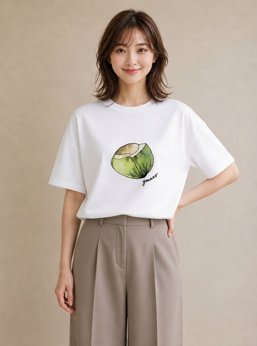 プリントTシャツ レディース パイナップル 食べ物 フード イラスト ボタニカル 20代 カジュアルコーデ 白T