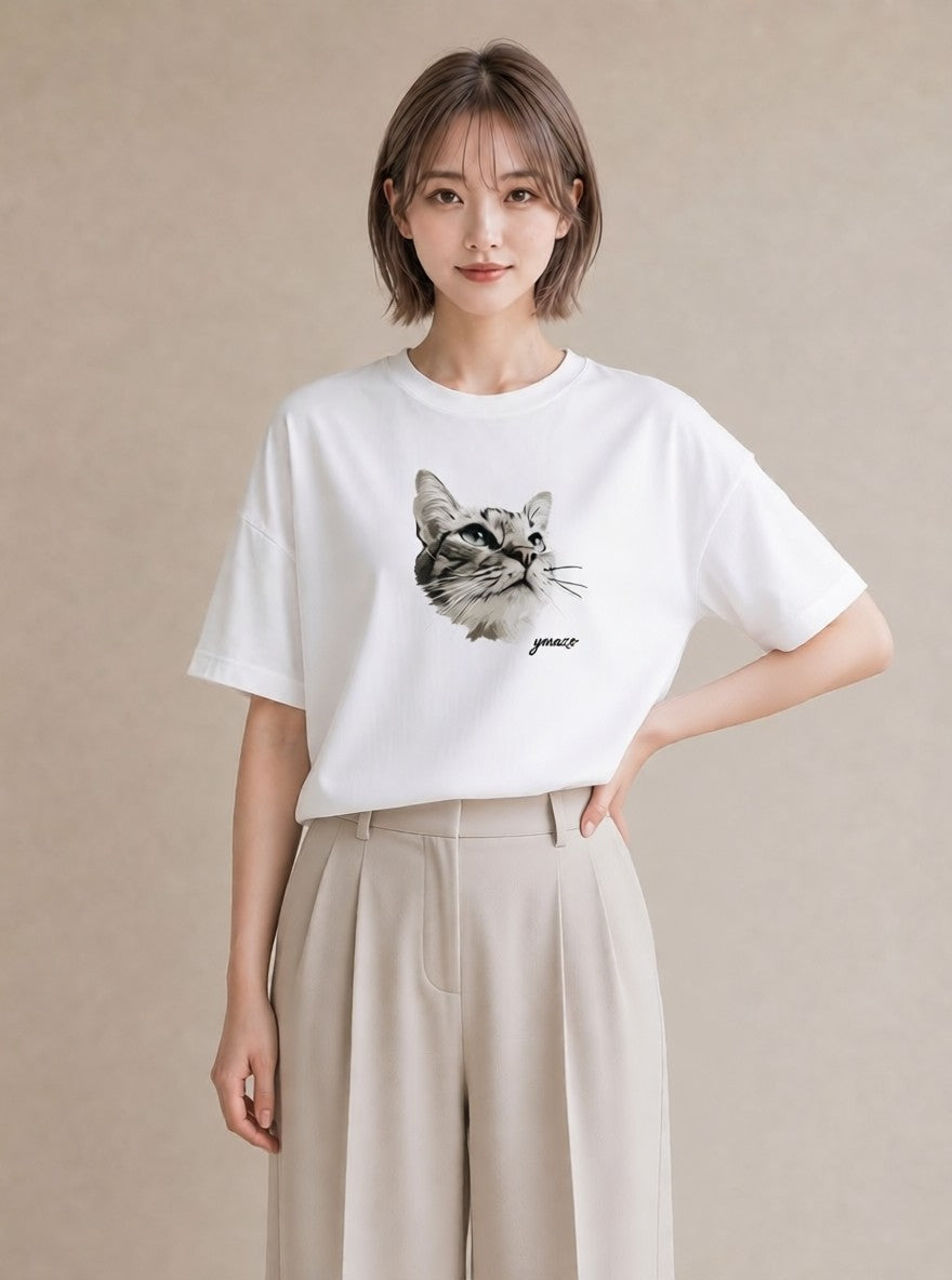 半袖Tシャツ レディース シャム 猫 ねこ イラスト ヴィンテージ風 敬老の日 ホワイトデー 白T