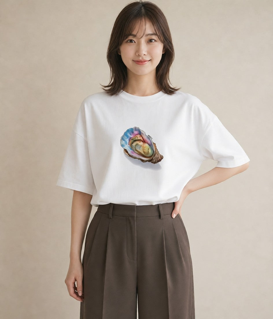 Tシャツ レディース 貝 海の生き物 海 イラスト アート風 旅行用 白T