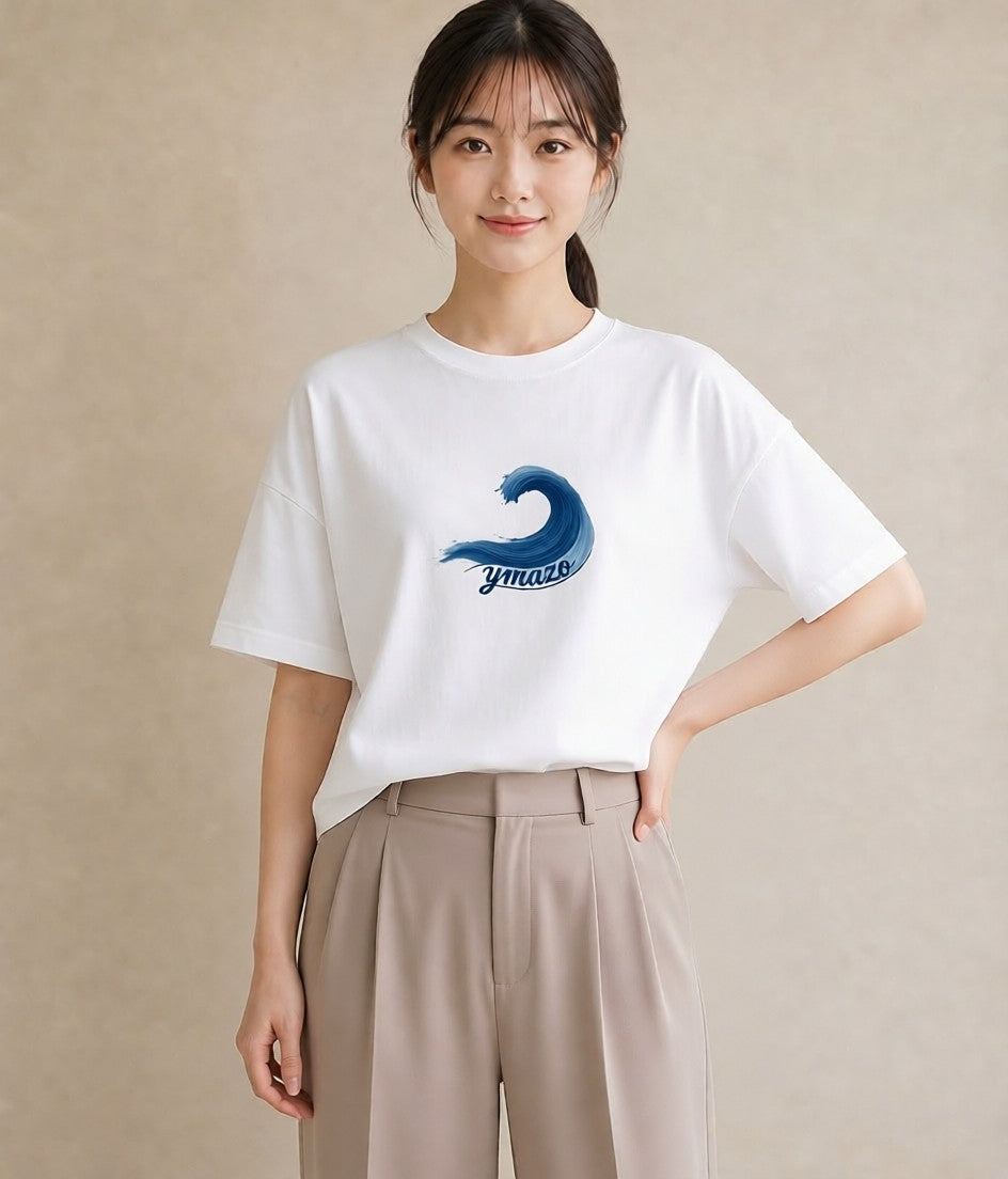 デザインTシャツ レディース 波 星空 宇宙 イラスト カジュアル 敬老の日 ホワイトデー 白T