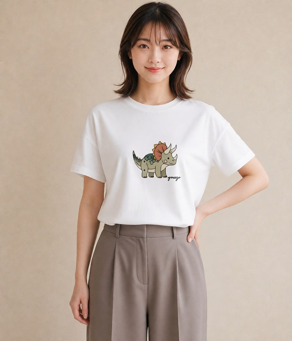 グラフィックTシャツ レディース サイ 動物 アニマル イラスト シンプル 海 カフェ巡り 白T