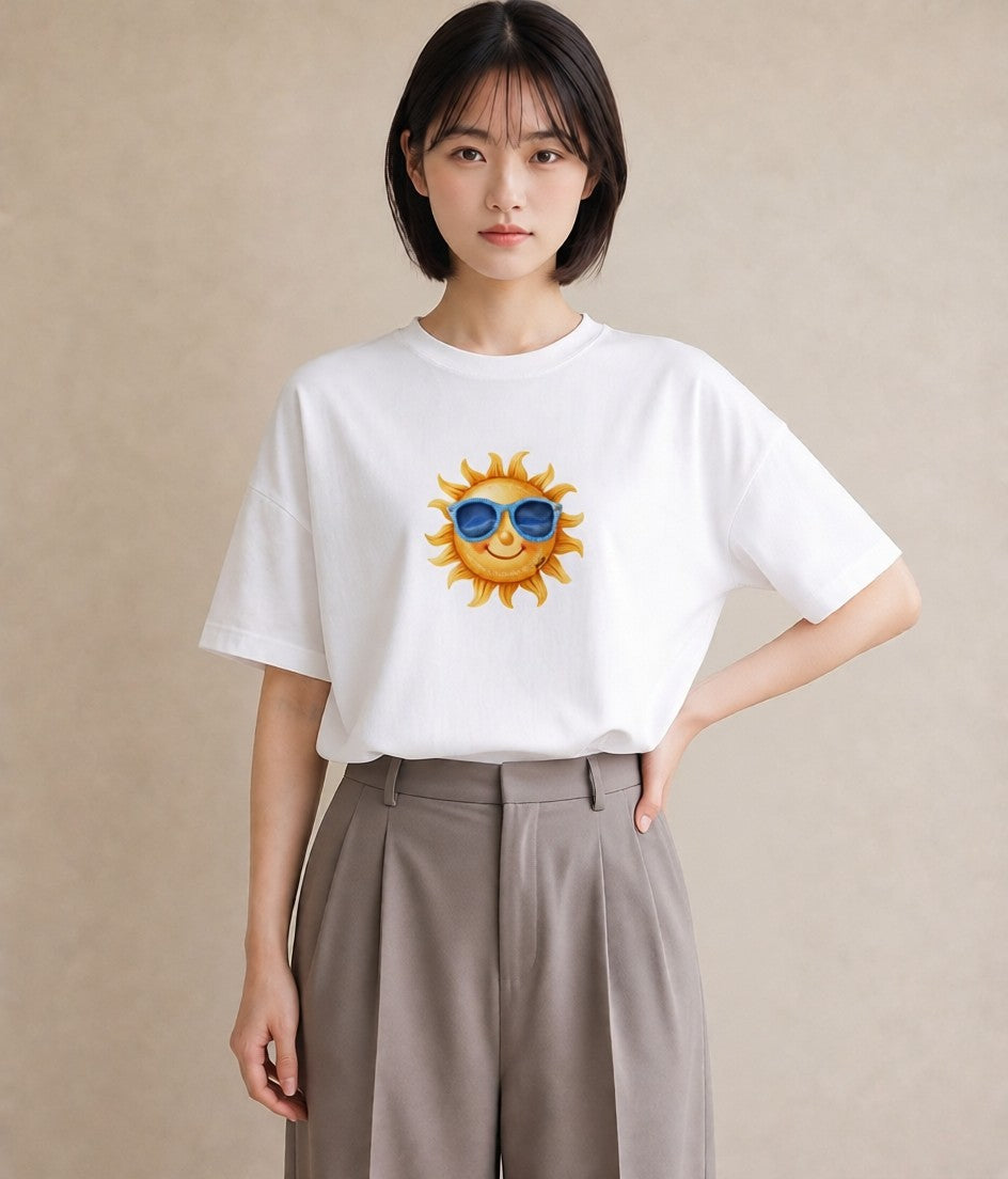 グラフィックTシャツ レディース 太陽 星空 宇宙 イラスト ガーリー 夏コーデ 通学 白T