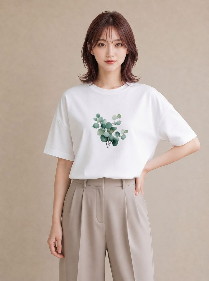 Tシャツ レディース 観葉植物 植物 ボタニカル イラスト フェミニン ラフ レイヤード 白T