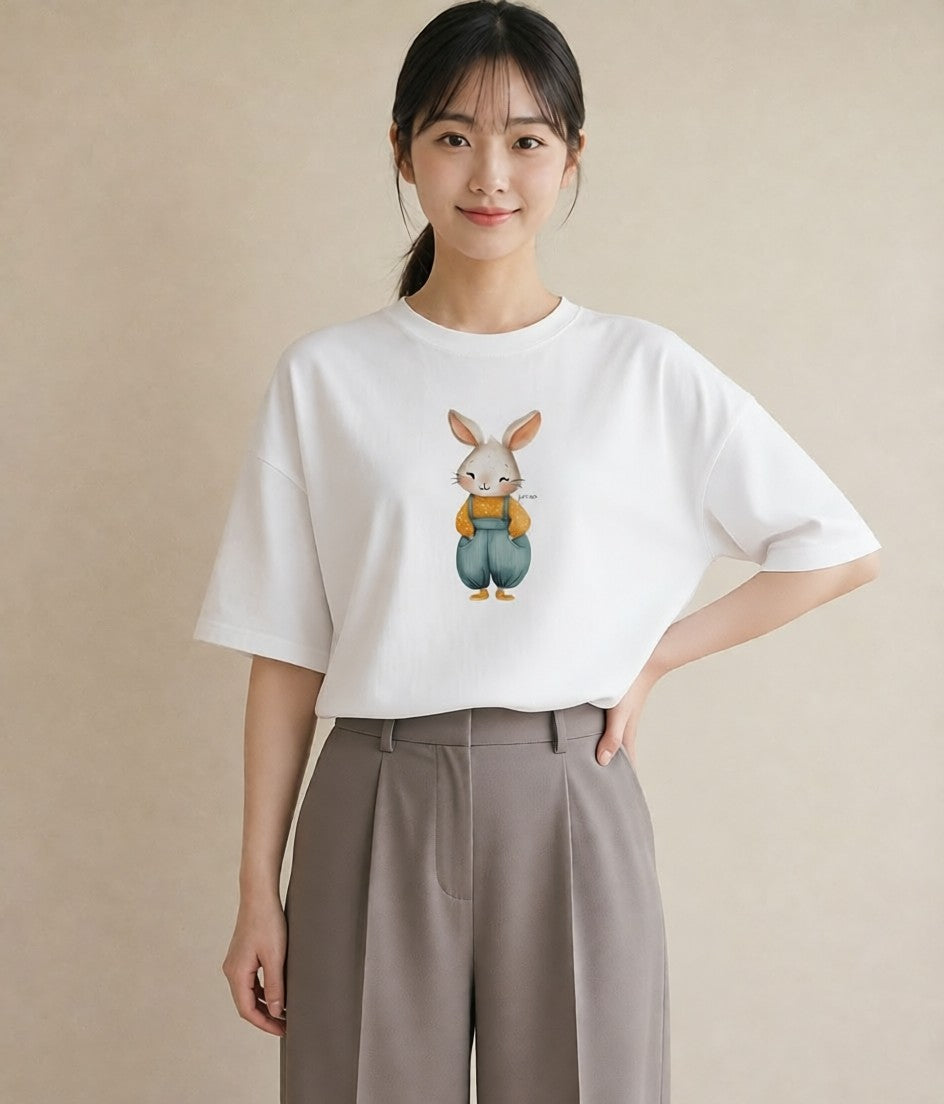 プリントTシャツ レディース うさぎ ウサギ ラビット ペット 動物 イラスト きれいめカジュアル 週末コーデ 敬老の日 白T