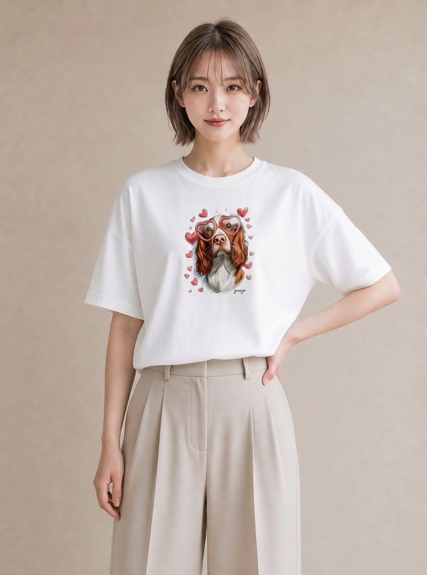 デザインTシャツ レディース キャバリア 犬 いぬ イラスト きれいめカジュアル 散歩 お出かけ 白T