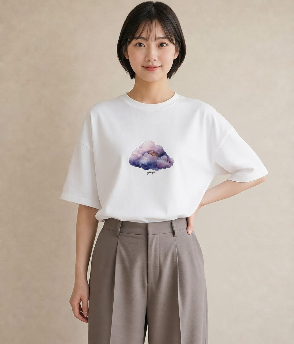 プリントTシャツ レディース 獅子座 星空 宇宙 イラスト 通勤 在宅 白T