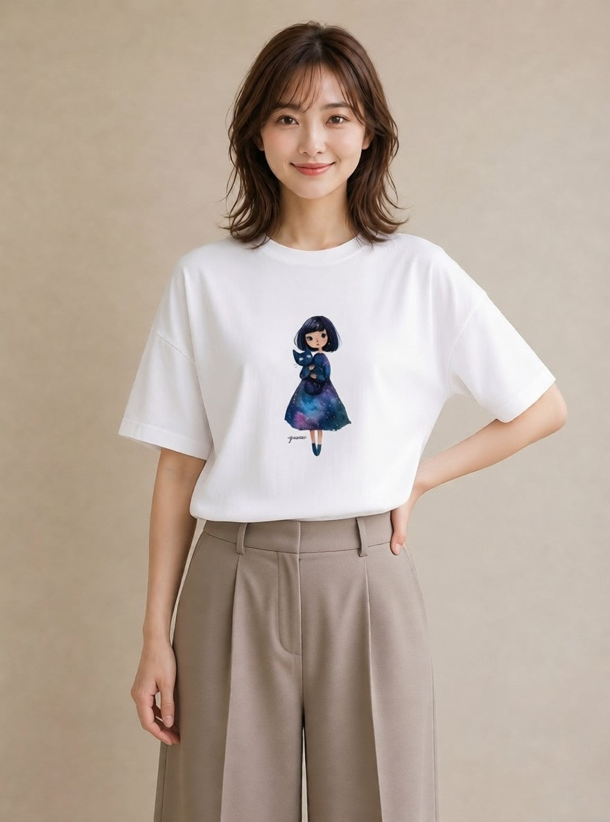 グラフィックTシャツ レディース 水瓶座 星空 宇宙 イラスト おしゃれギフト 社会人 白T