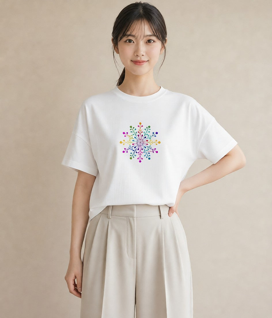グラフィックTシャツ レディース 雪の結晶 星空 宇宙 イラスト ポップ デイリーウェア 休日 白T