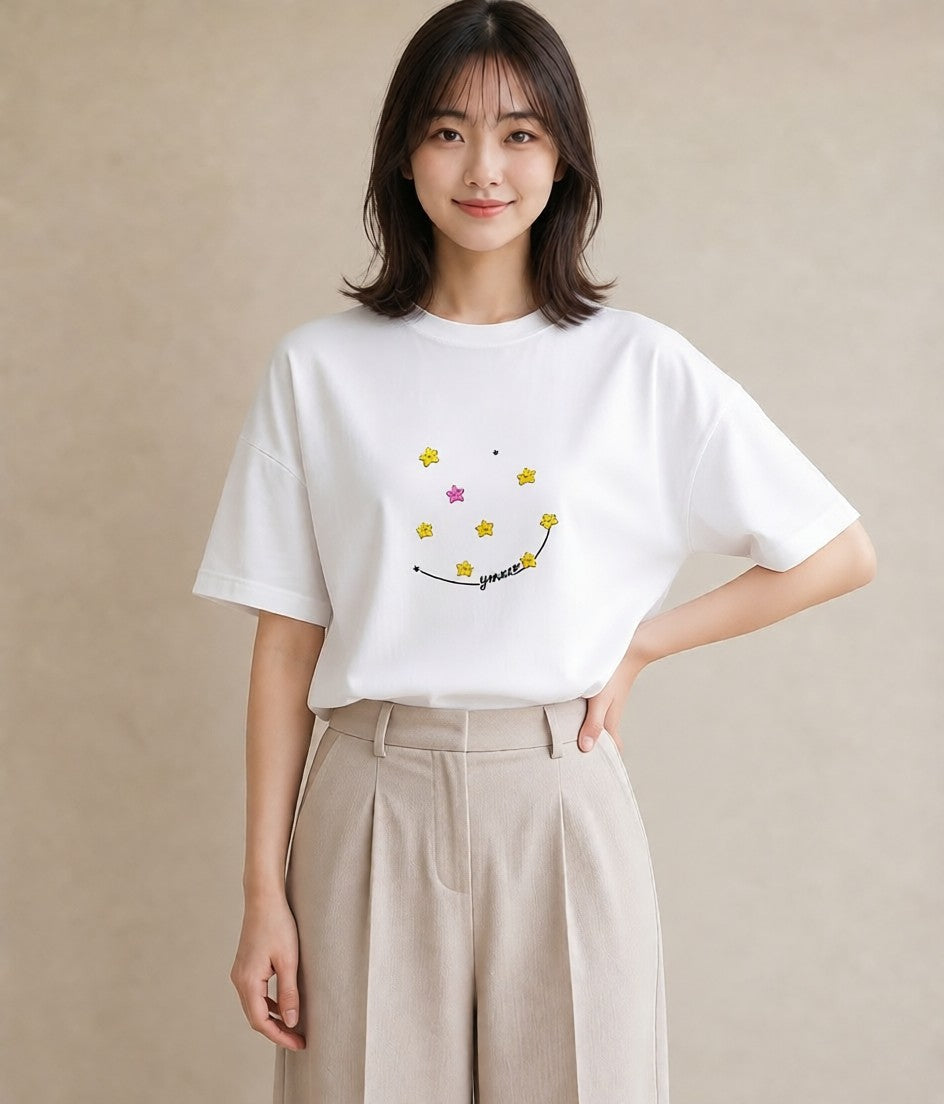 Tシャツ レディース 星 星空 宇宙 イラスト ボタニカル 女性向けギフト 散歩 白T