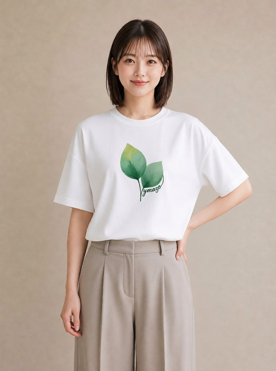 半袖Tシャツ レディース つる 植物 ボタニカル イラスト カフェコーデ 通勤 在宅 白T