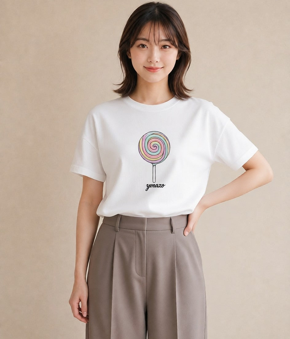 プリントTシャツ レディース キャンディ 食べ物 フード イラスト 北欧風 散歩 お出かけ 白T