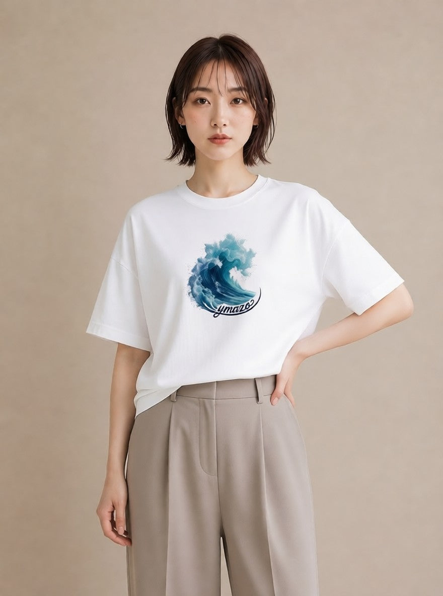 プリントTシャツ レディース 波 星空 宇宙 イラスト ボタニカル 誕生日プレゼント 綿100 白T
