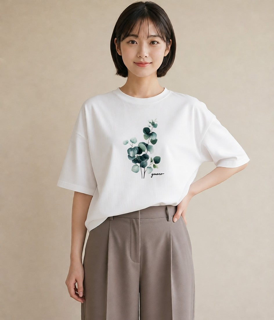 デザインTシャツ レディース 夕暮れ バルコニー 夕焼け ナチュラル アンティーク イラスト ミニマル 帰省 ラフ 白T