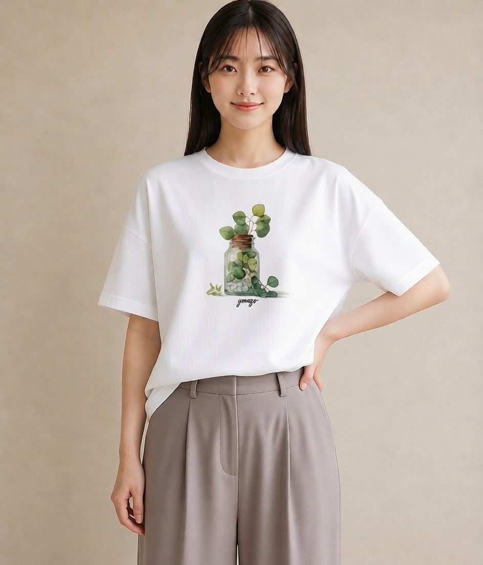 半袖Tシャツ レディース ユーカリ 植物 ボタニカル イラスト シック 在宅 公園 白T