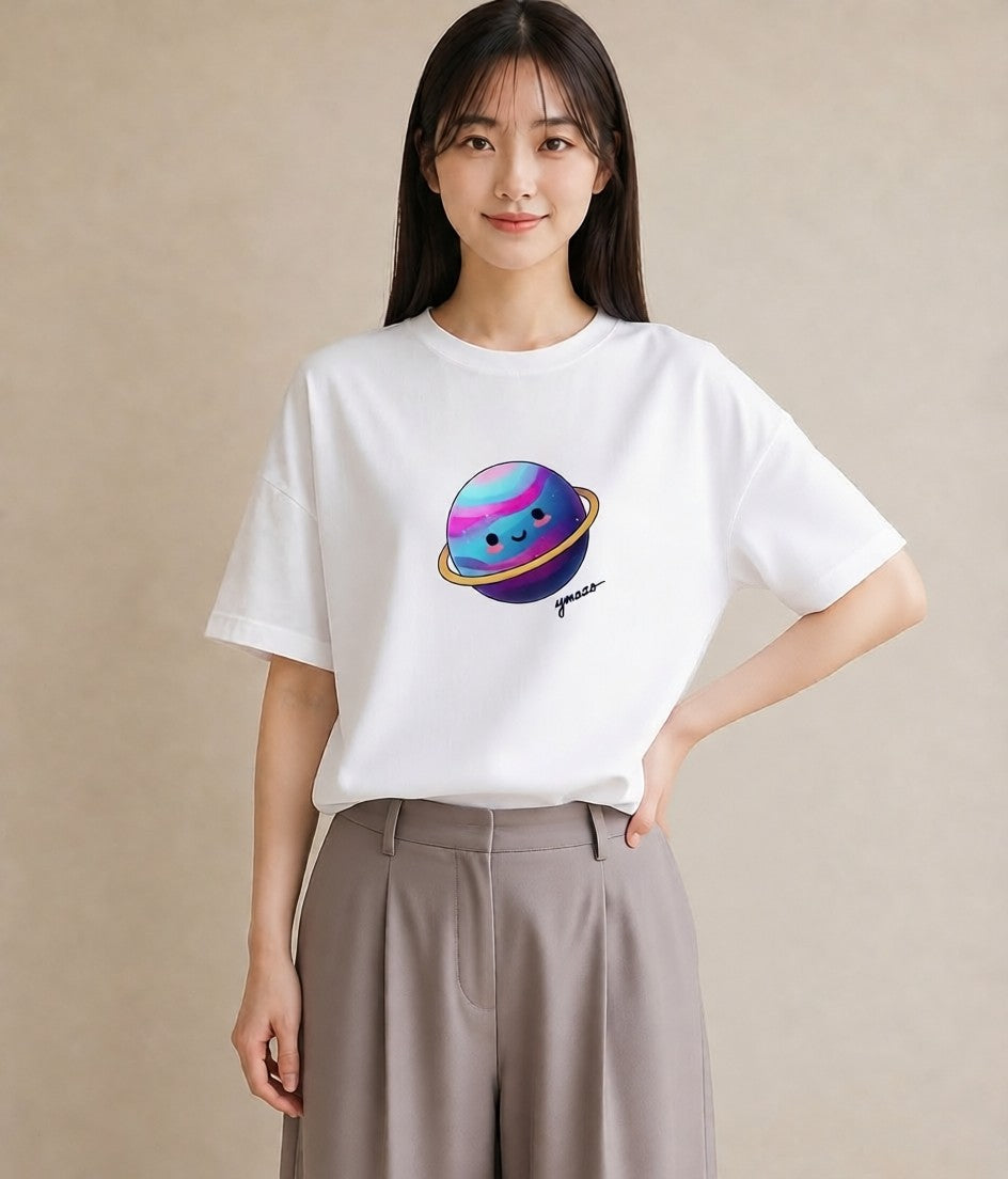 Tシャツ レディース 惑星 星空 宇宙 イラスト ミニマル 通勤 在宅 白T