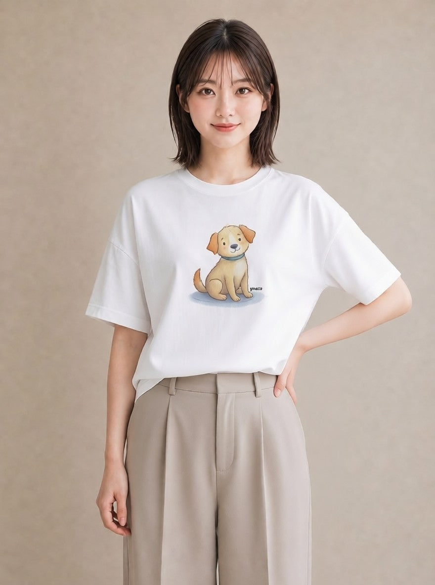 プリントTシャツ レディース いぬ 犬 ワンコ イラスト ガーリー 女性 旅行用 白T