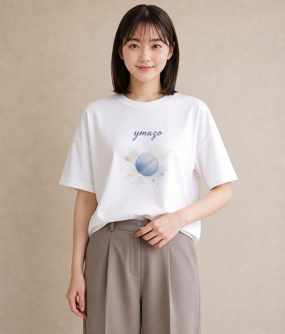Tシャツ レディース プラネット 星空 宇宙 イラスト ラフカジュアル クリスマス 旅行 白T