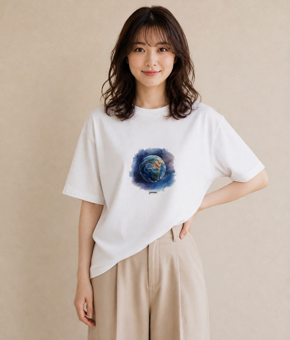 グラフィックTシャツ レディース 惑星 星空 宇宙 イラスト 淡色 通勤 在宅 白T