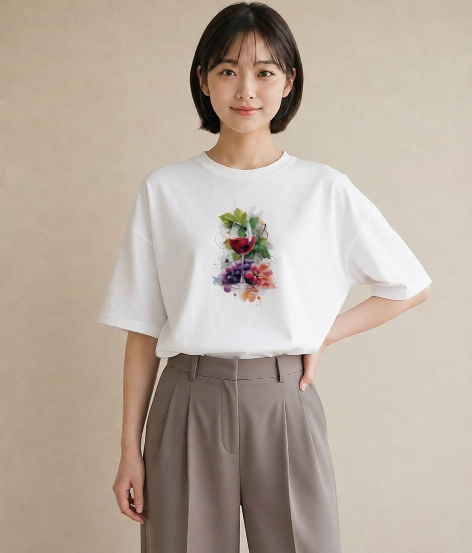 Tシャツ レディース ぶどう 葡萄 食べ物 フード イラスト 韓国風 帰省 ラフ 白T
