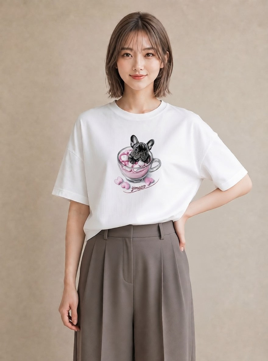 Tシャツ レディース フレンチブルドッグ フレブル 犬 いぬ イラスト レトロ 週末コーデ 敬老の日 白T