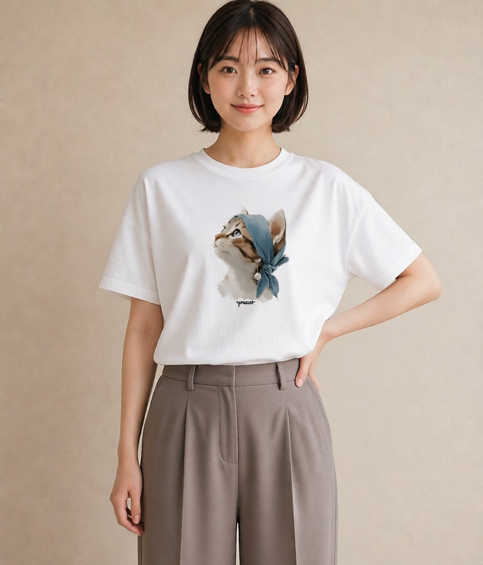 デザインTシャツ レディース 愛猫 猫 ねこ イラスト ボタニカル レイヤード 友達ギフト 白T