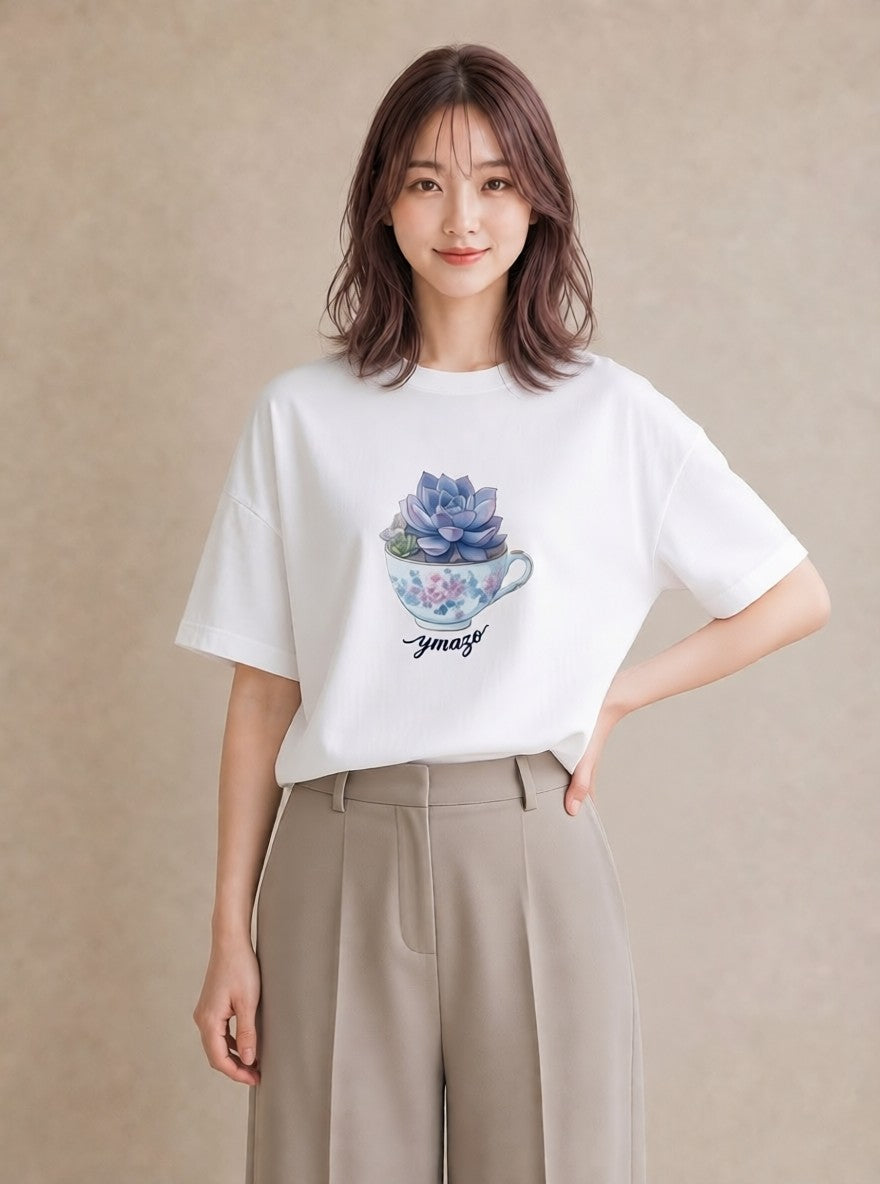 グラフィックTシャツ レディース 多肉植物 植物 ボタニカル イラスト 在宅 公園 白T