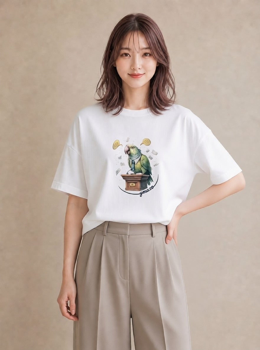 Tシャツ レディース セキセイインコ ペット 動物 イラスト 可愛い 普段着 週末コーデ 白T