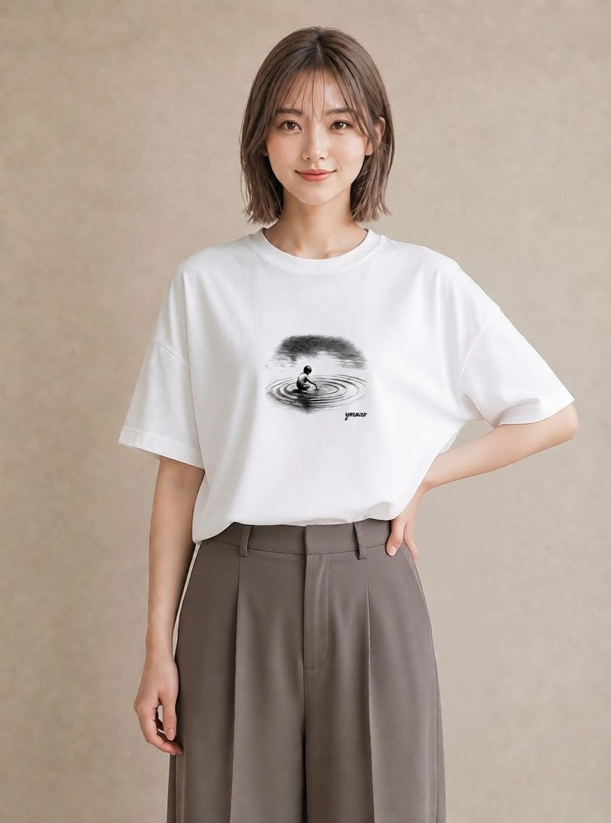 Tシャツ レディース 雨上がりの小道 雨上がり 小道 ナチュラル アンティーク イラスト カジュアル 夏コーデ 通学 白T