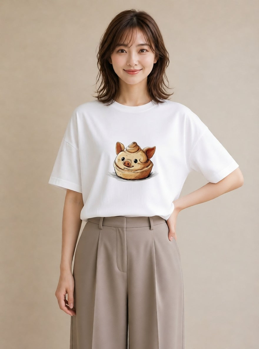 デザインTシャツ レディース クロワッサン 食べ物 フード イラスト 休日コーデ 母娘コーデ 自分用 白T