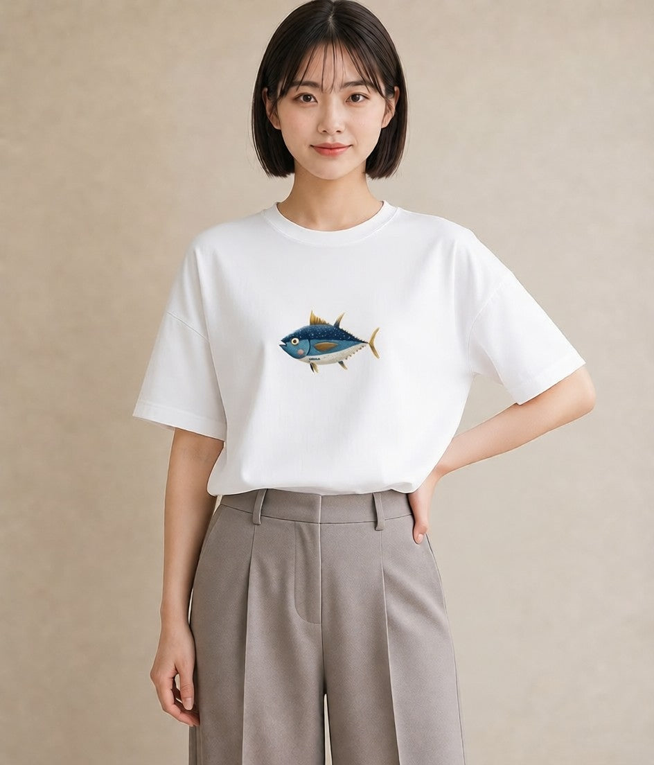 半袖Tシャツ レディース マンボウ 海の生き物 海 イラスト ポップ 春服 ミセス 白T