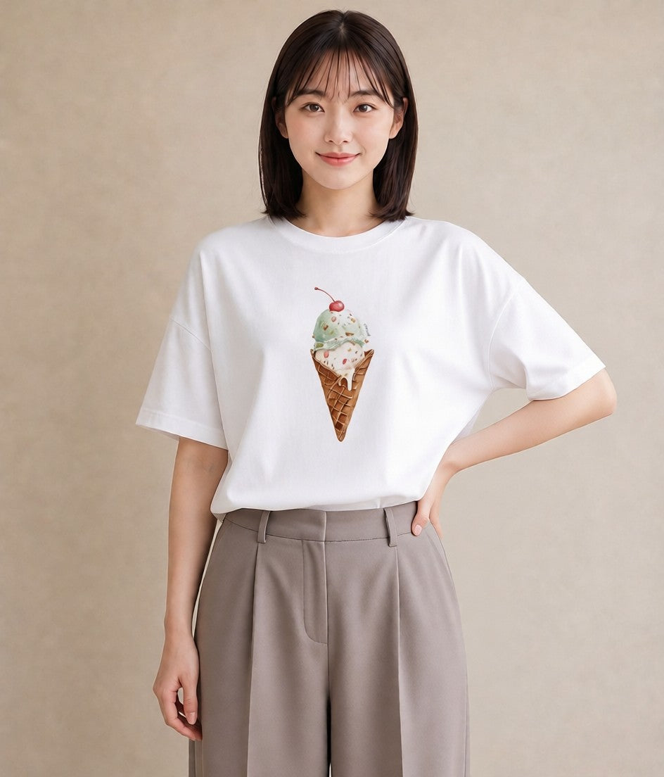 デザインTシャツ レディース チョコ 食べ物 フード イラスト 休日コーデ 親子 20代 白T