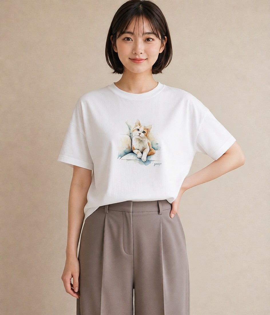 プリントTシャツ レディース シャム柄 猫 ねこ イラスト 個性的 旅行 母娘コーデ 白T