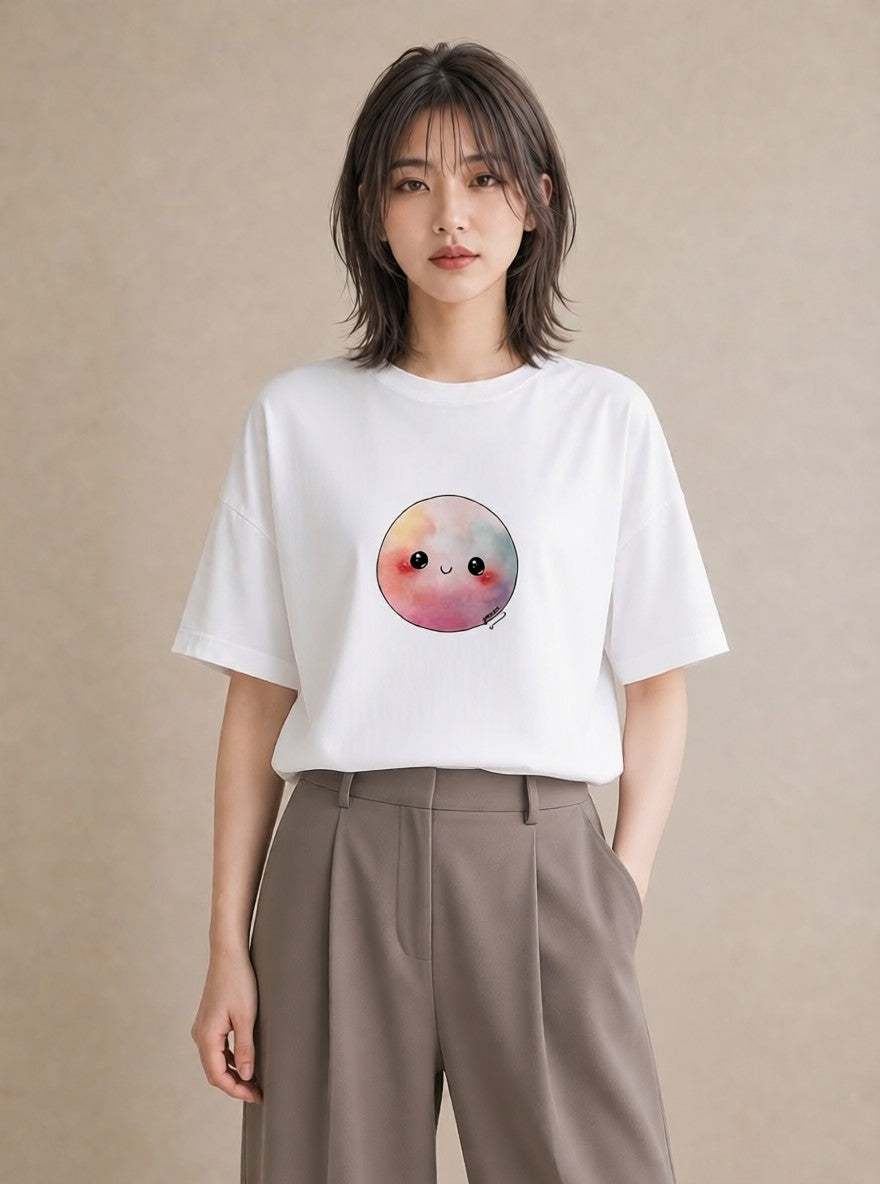 半袖Tシャツ レディース 惑星 星空 宇宙 イラスト お洒落 休日 ペアコーデ 白T
