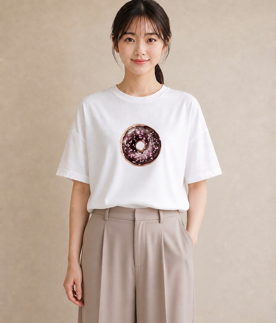 デザインTシャツ レディース チョコ 食べ物 フード イラスト カフェコーデ ママ カフェ服 白T