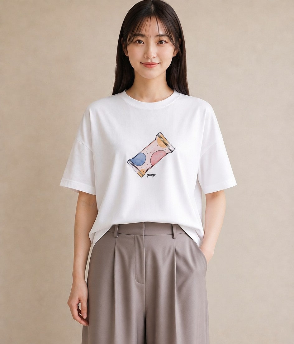 Tシャツ レディース チョコ 食べ物 フード イラスト 抜け感 ペアコーデ 秋コーデ 白T