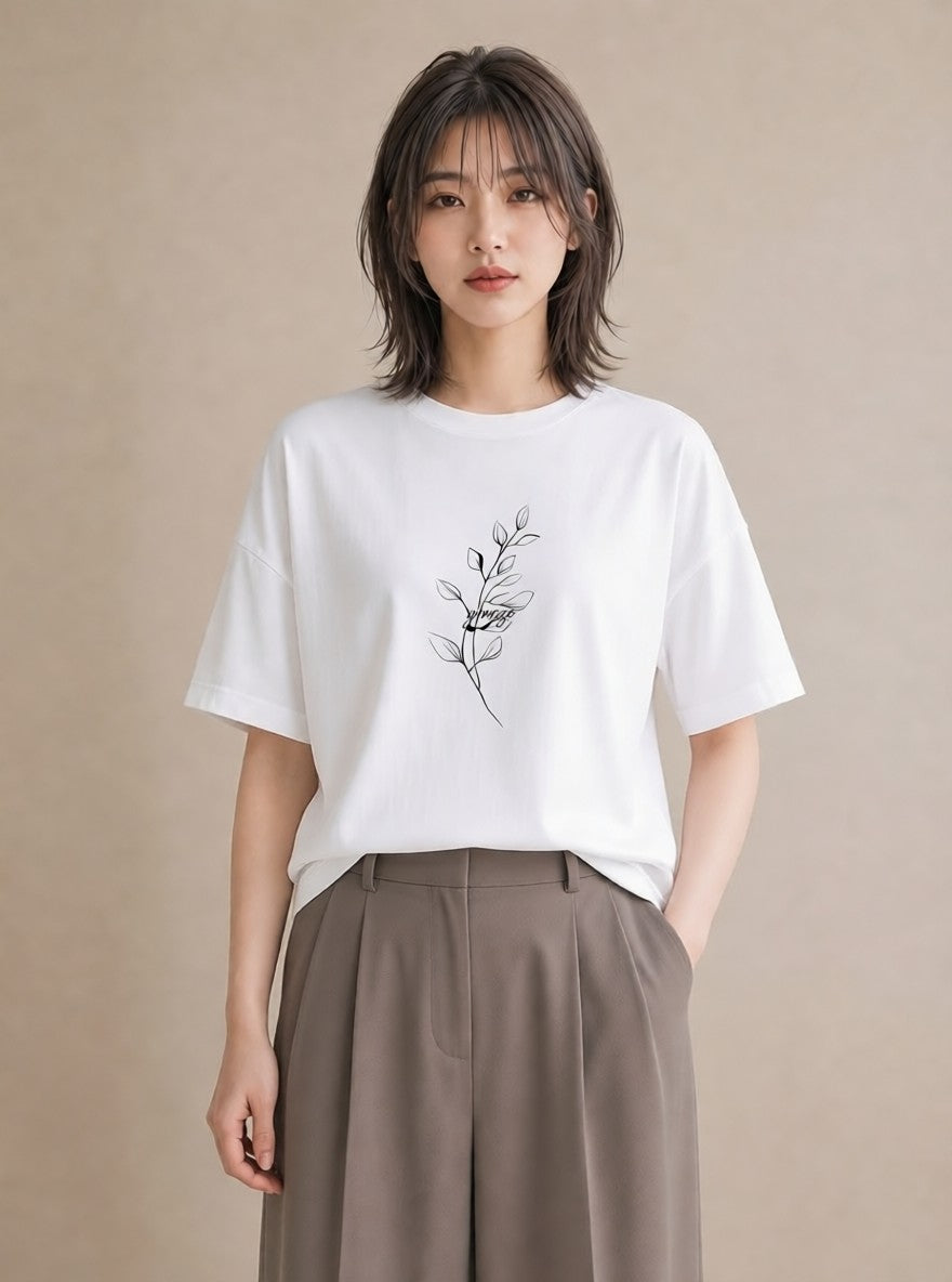 半袖Tシャツ レディース 小花 花 フラワー イラスト ポップ 週末コーデ 敬老の日 白T