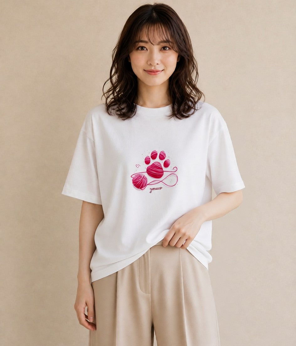 Tシャツ レディース 肉球 猫 ねこ イラスト フェミニン 送別ギフト 通勤 白T