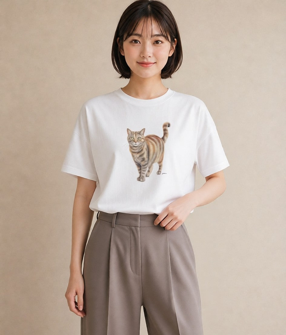 半袖Tシャツ レディース ブリティッシュショートヘア 猫 ねこ イラスト シック ビーチ デイリーウェア 白T