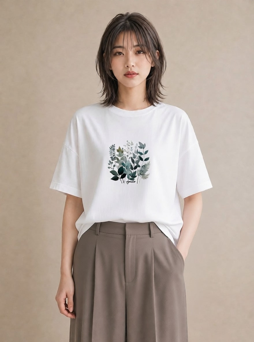 Tシャツ レディース 夕暮れ バルコニー 夕焼け ナチュラル アンティーク イラスト 線画 旅行用 海 白T