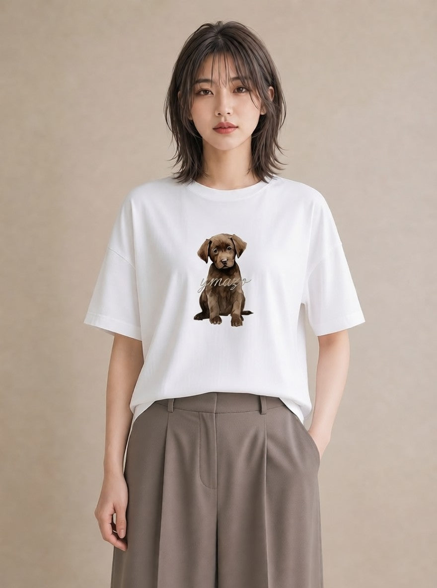 Tシャツ レディース 子犬 犬 いぬ イラスト ポップ ビーチ デイリーウェア 白T
