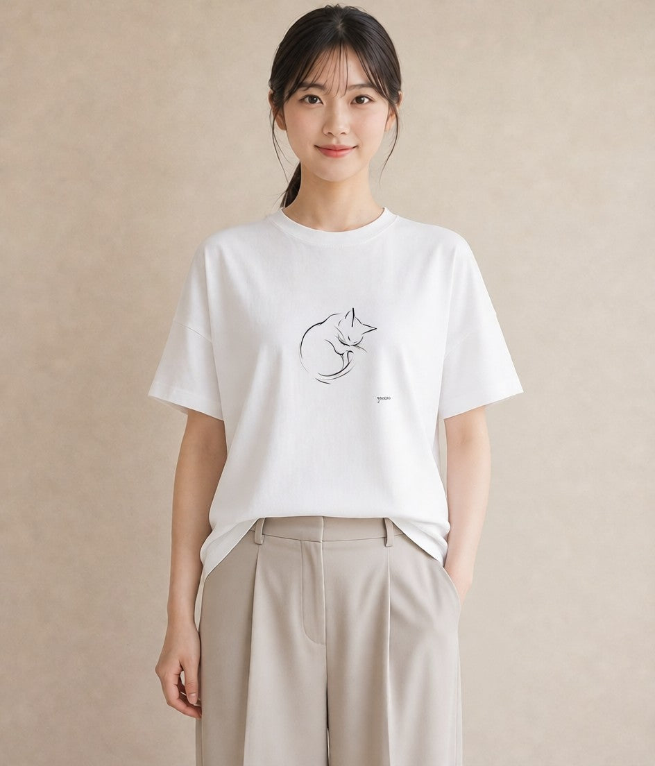 プリントTシャツ レディース 猫 ねこ ネコ イラスト 水彩風 ギフト 母の日 白T