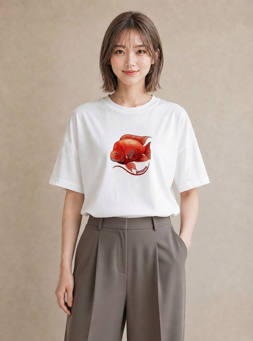 グラフィックTシャツ レディース 金魚 ペット 動物 イラスト 可愛い カフェ巡り 女子会 白T