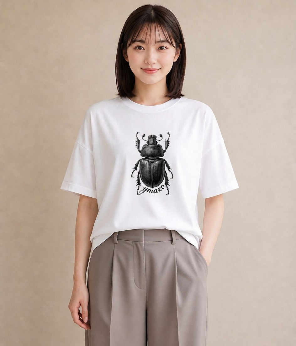 Tシャツ レディース クワガタ 昆虫 虫 イラスト ゆるコーデ 綿100 デート 白T