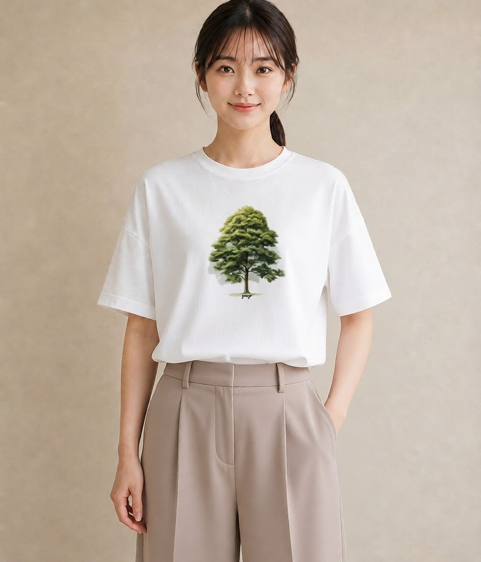グラフィックTシャツ レディース 木 植物 ボタニカル イラスト ユニーク 20代 カジュアルコーデ 白T